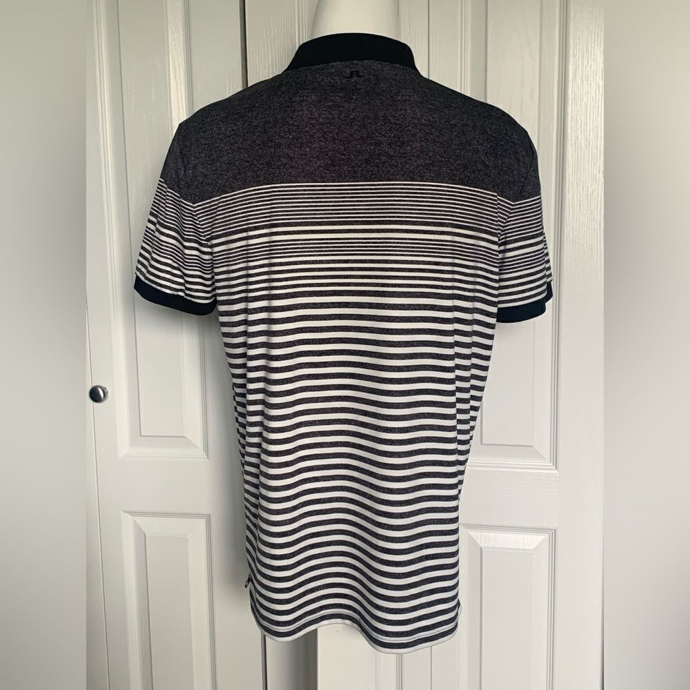 J. Lindeberg Black and White Striped Men's Golf Polo Shirt - Picture 3 of 8